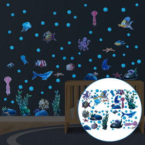 Blue Underwater World Luminous Sticker Color Love Pattern Wall Sticker Removable Art Mural Party Decal