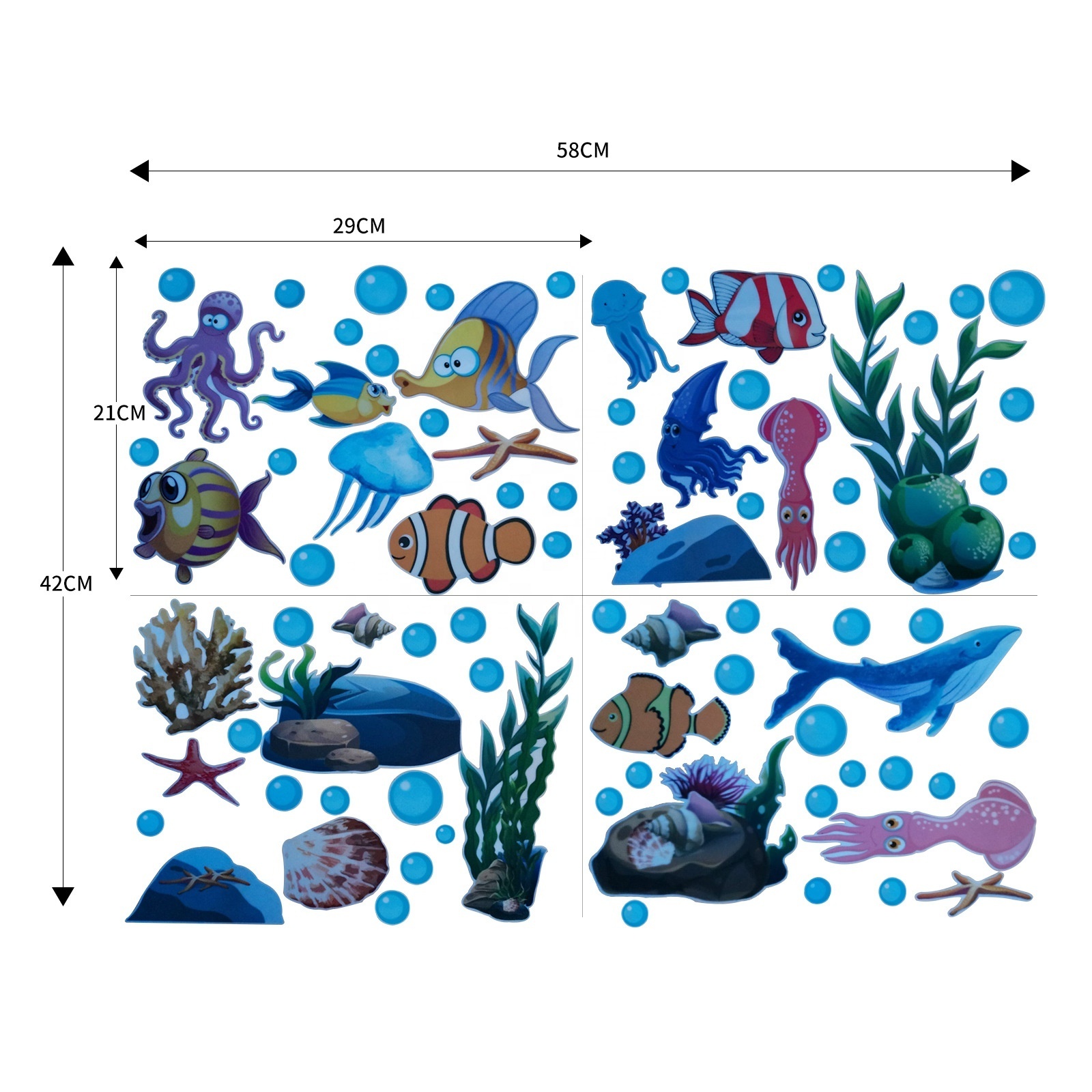 Blue Underwater World Luminous Sticker Color Love Pattern Wall Sticker Removable Art Mural Party Decal