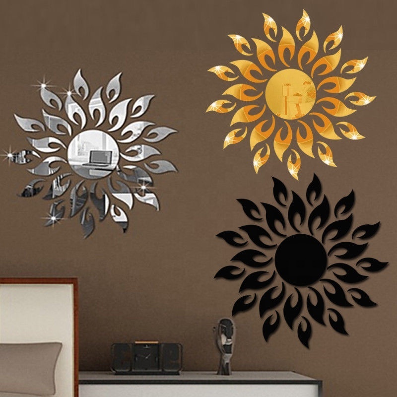 Home Decor Sunflower Acrylic Mirror Wall Stickers For Living Room Chess Room Bar Church Decoration 3D Mirror Sticker