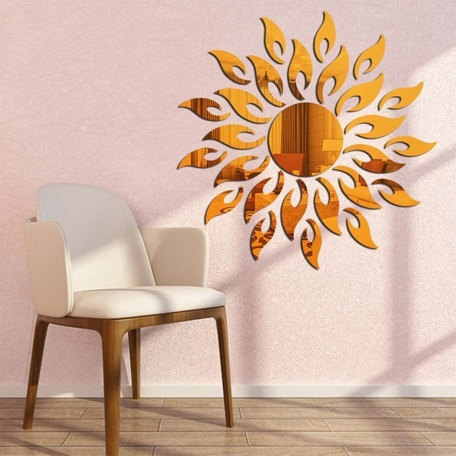 Home Decor Sunflower Acrylic Mirror Wall Stickers For Living Room Chess Room Bar Church Decoration 3D Mirror Sticker