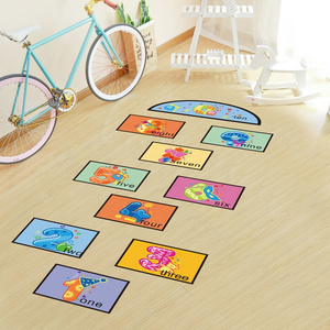 Kids Children Wall Stickers Cartoon Number Hopscotch Jump Plaid Digital Grid Game Floor Sticker for Kindergarten Home Decoration