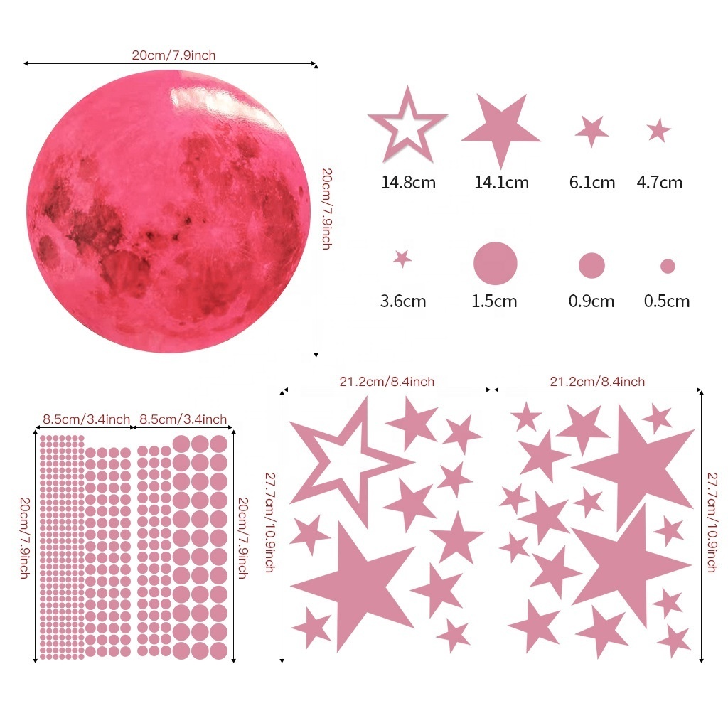 435pcs Luminous Wall Decals Ceiling Stickers Glow in The Dark Moon and Stars Starry Sky Shining Decals Sticker for Kids Bedroom