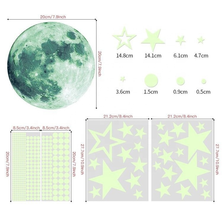 435pcs Luminous Wall Decals Ceiling Stickers Glow in The Dark Moon and Stars Starry Sky Shining Decals Sticker for Kids Bedroom