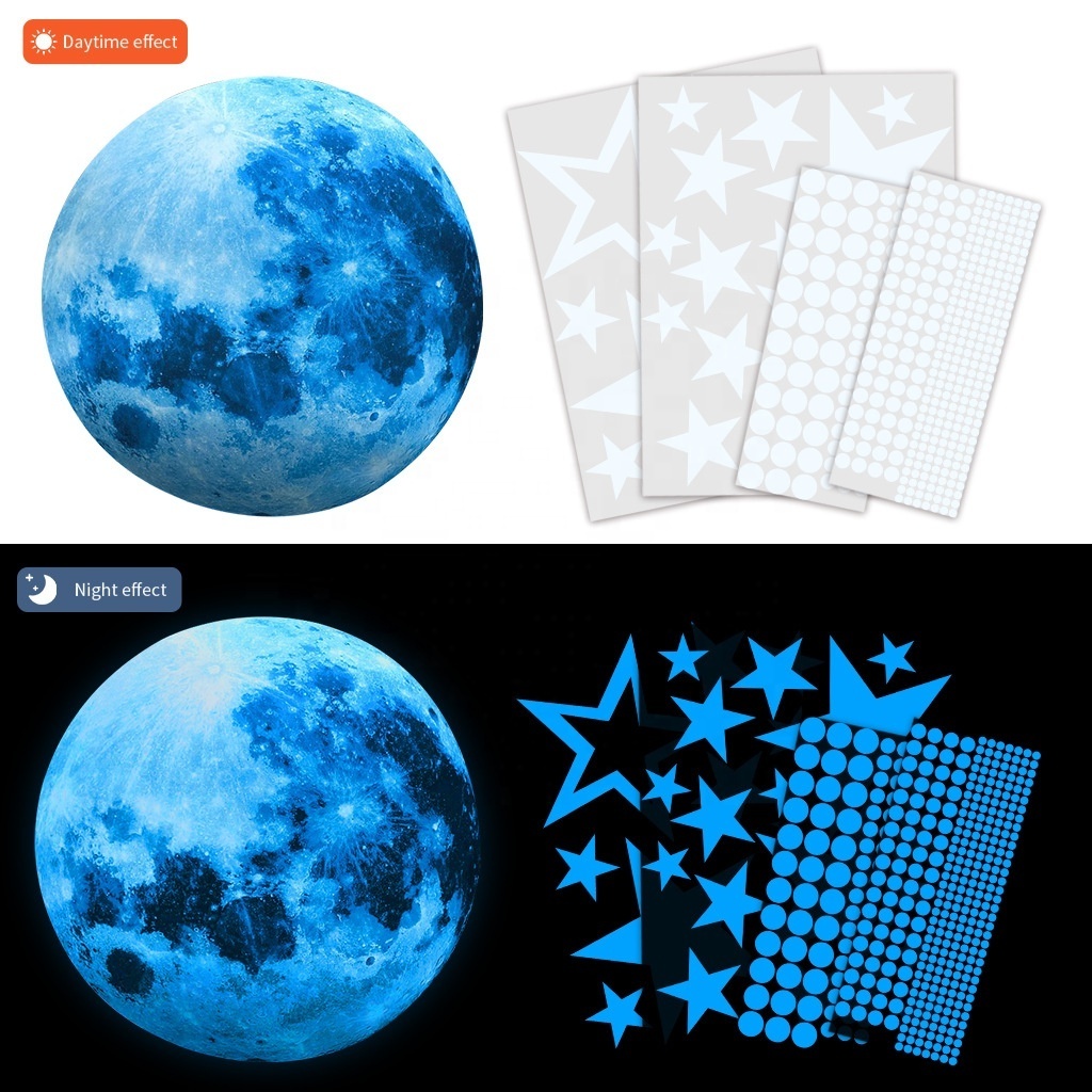 435pcs Luminous Wall Decals Ceiling Stickers Glow in The Dark Moon and Stars Starry Sky Shining Decals Sticker for Kids Bedroom