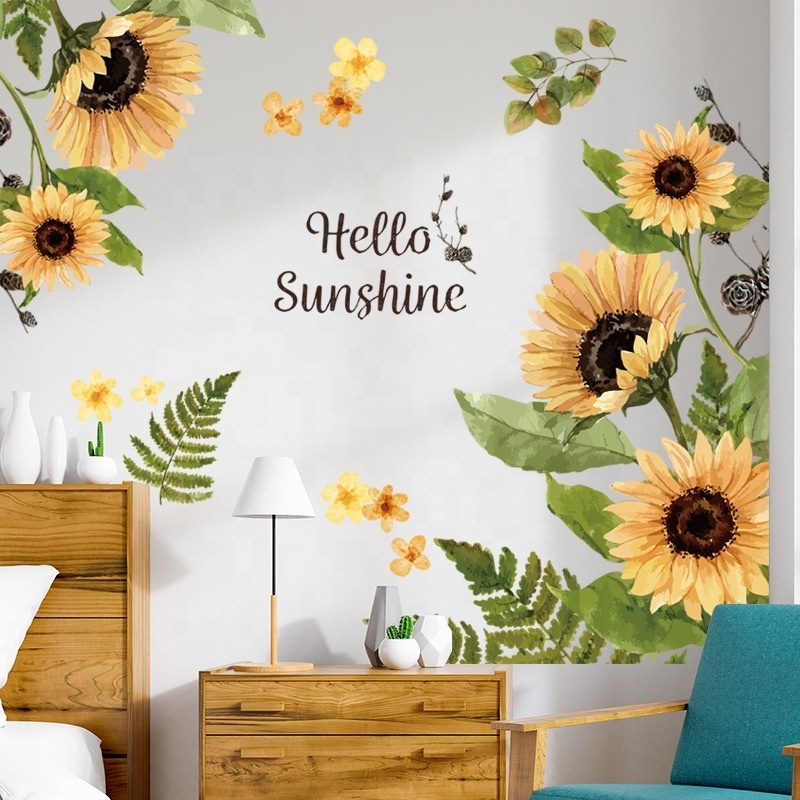 Large Sunflower Wall Stickers Glass Decoration Posters PVC for Living Room Bedroom Flower Wall Decals