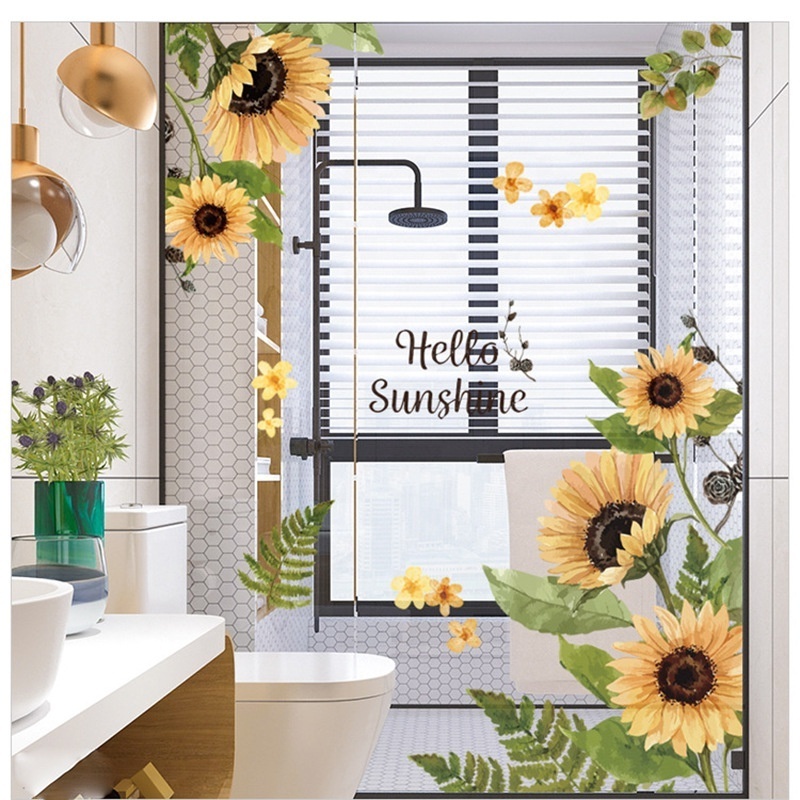 Large Sunflower Wall Stickers Glass Decoration Posters PVC for Living Room Bedroom Flower Wall Decals