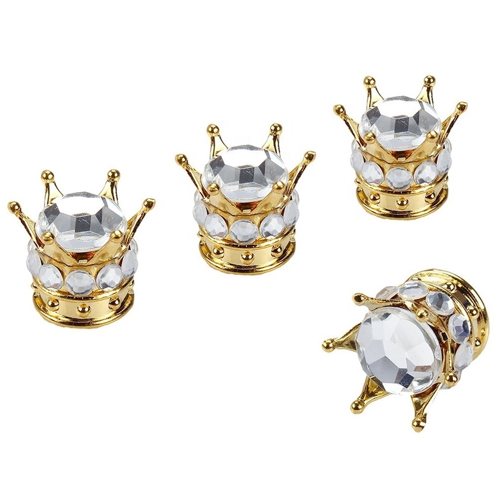 4x Wheel Tire Valve Caps Cover Silver Crown Bling Diamond Tyre Stem Dust Valve Caps Truck Car Motorcycle Bicycle Air Cover