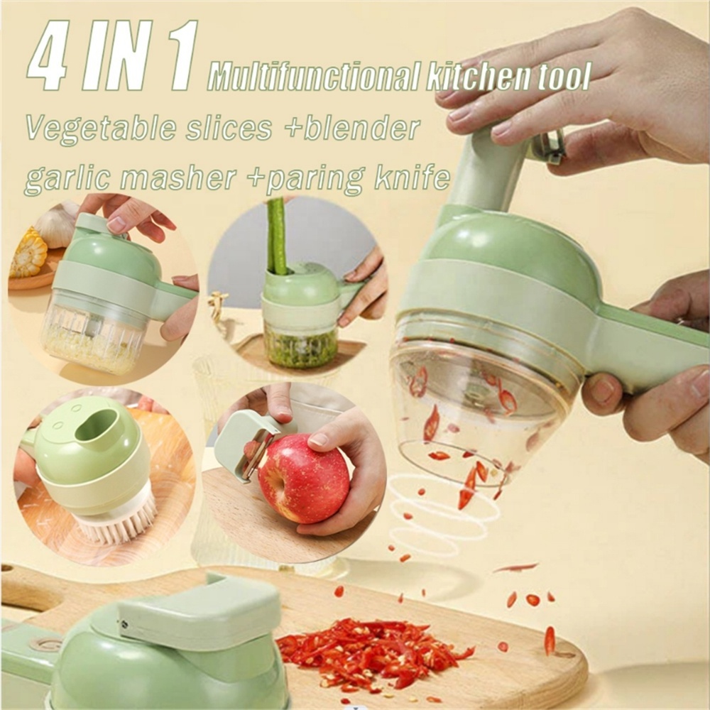 Portable 4 in 1 Handheld Electric Vegetable Slicer USB Rechargeable Food Processor Garlic Chili Onion Celery Ginger Meat Chopper