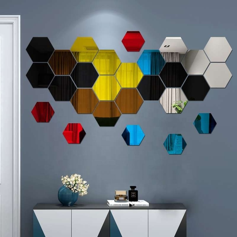 12pcs 3D Hexagon Mirror Wall Sticker Rose Gold DIY TV Background Living Room Stickers Wall Decor Bedroom Bathroom Home Decor