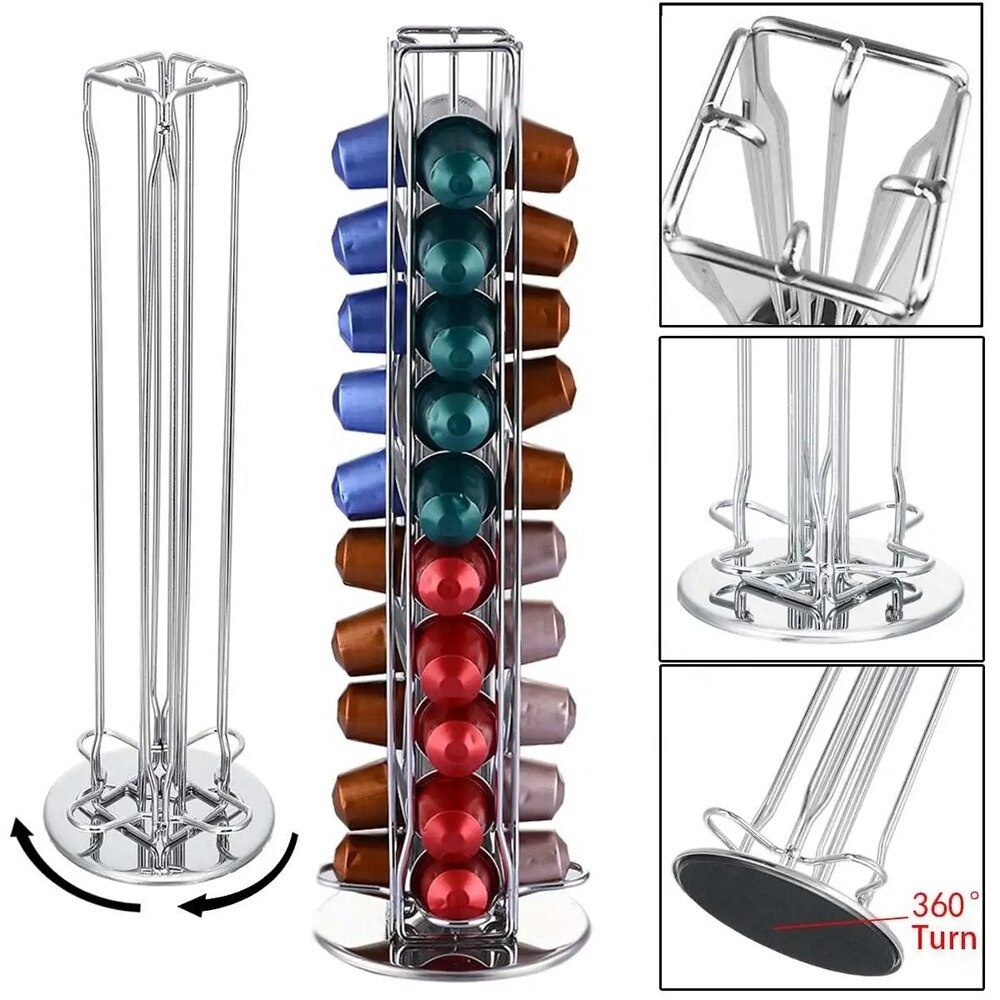 Coffee Capsules Holder 40 Capsules Holder Rotatable Display Dispensing Tower Stand Office Coffee Capsule Iron Organizer