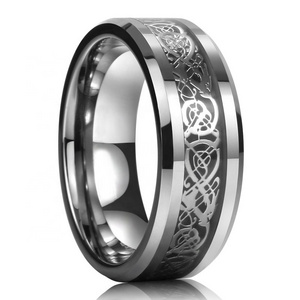 8mm Wide Men Ring Jewelry Red Blue Black Dragon Inlay Comfort Fit Stainless Steel Rings For Men Wedding Ring