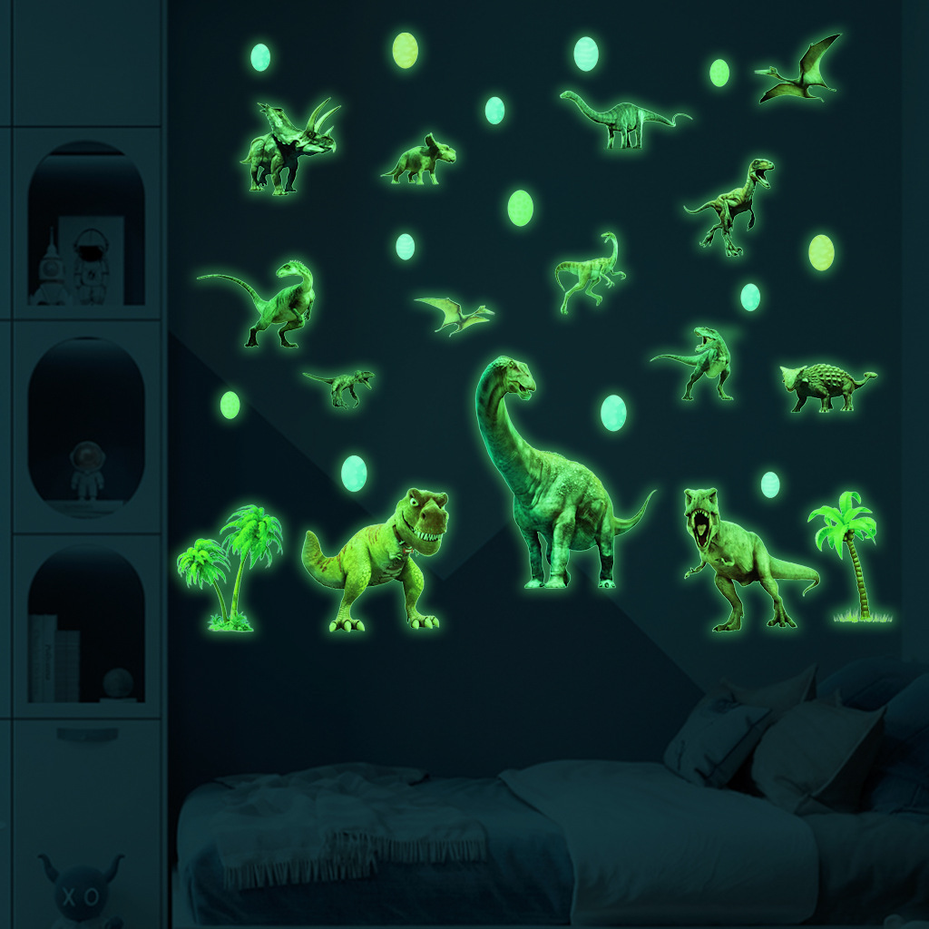 Green Light Luminous Dinosaur Wall Stickers Home Bedroom Kids Room Decoration Animal Fluorescent Decals Glow in the Dark Sticker