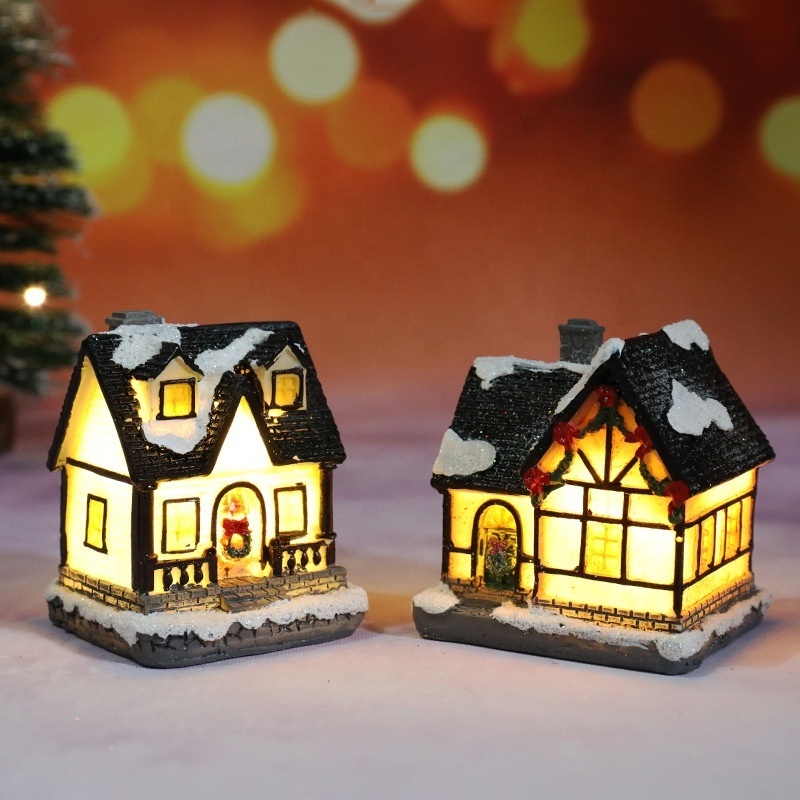 Holiday Christmas Led Light Village House Model Winter Snow Scene Landscape Merry Christmas Decorations Christmas Ornaments