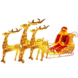 Artificial Christmas Decor LED Lights and Ground Stakes Reindeer and Santa Sleigh Christmas Decoration