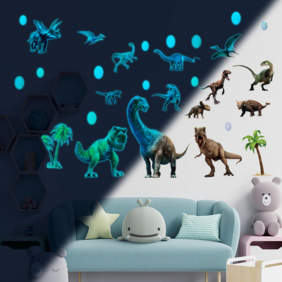 Green Light Luminous Dinosaur Wall Stickers Home Bedroom Kids Room Decoration Animal Fluorescent Decals Glow in the Dark Sticker