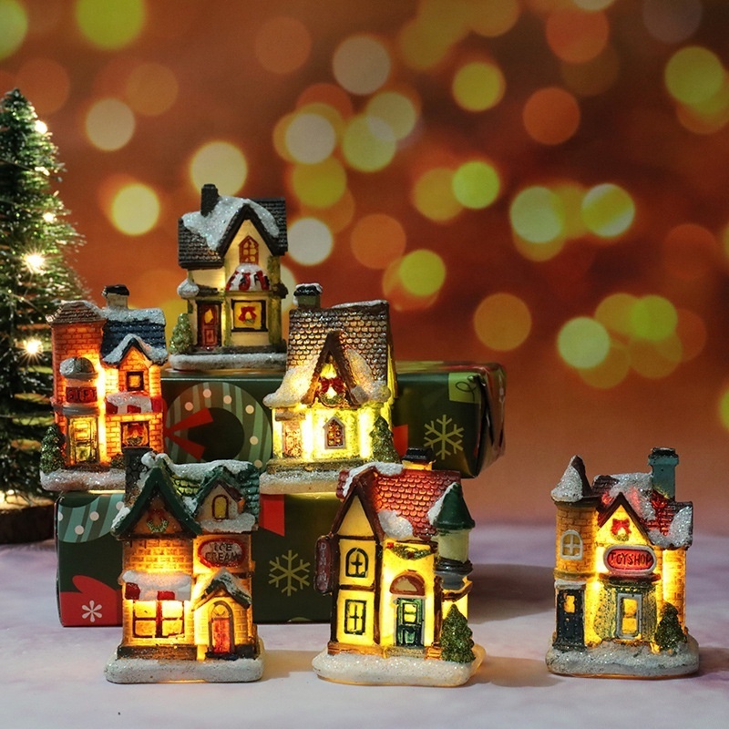 Holiday Christmas Led Light Village House Model Winter Snow Scene Landscape Merry Christmas Decorations Christmas Ornaments