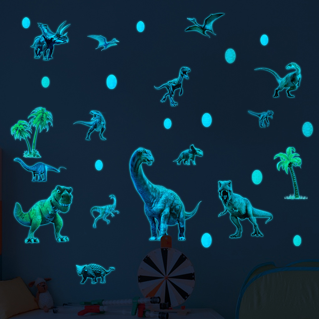 Green Light Luminous Dinosaur Wall Stickers Home Bedroom Kids Room Decoration Animal Fluorescent Decals Glow in the Dark Sticker