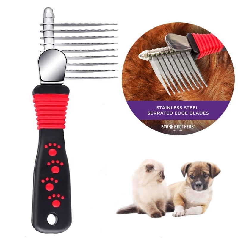 Pet Dematting Fur Rake Comb Brush Tool - Dog and Cat Comb for Detangling Matted or Knotted Undercoat Hair Dog Grooming Brush