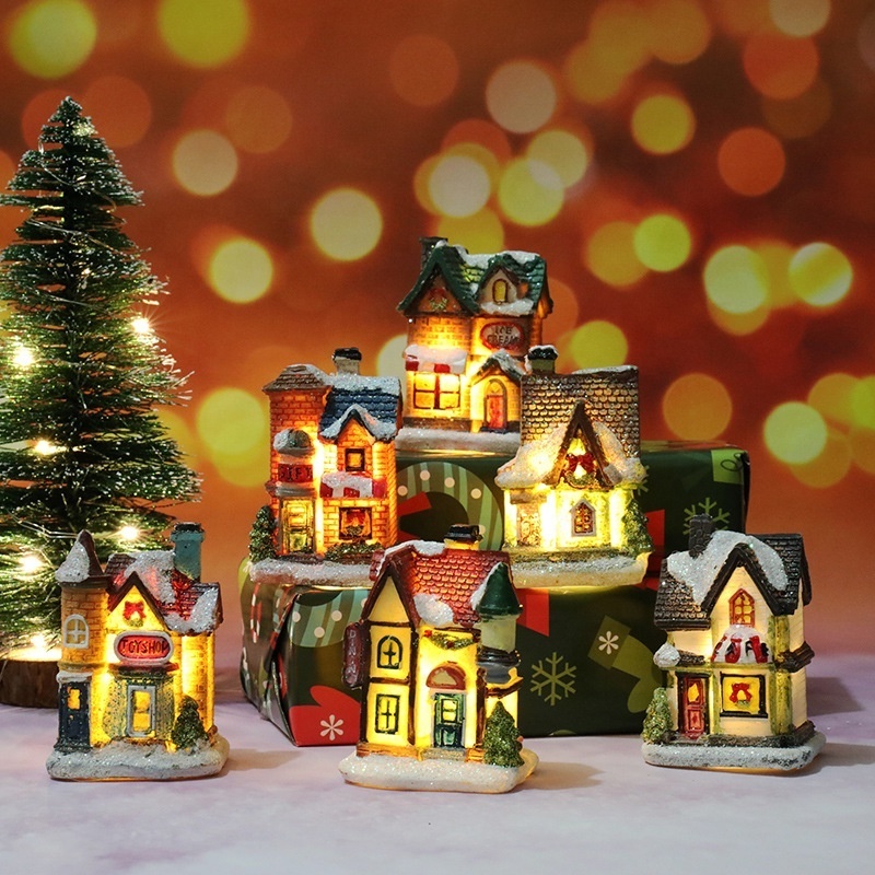 Holiday Christmas Led Light Village House Model Winter Snow Scene Landscape Merry Christmas Decorations Christmas Ornaments