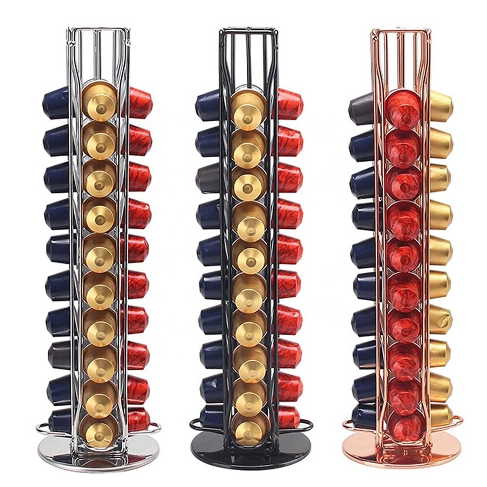 Coffee Capsules Holder 40 Capsules Holder Rotatable Display Dispensing Tower Stand Office Coffee Capsule Iron Organizer