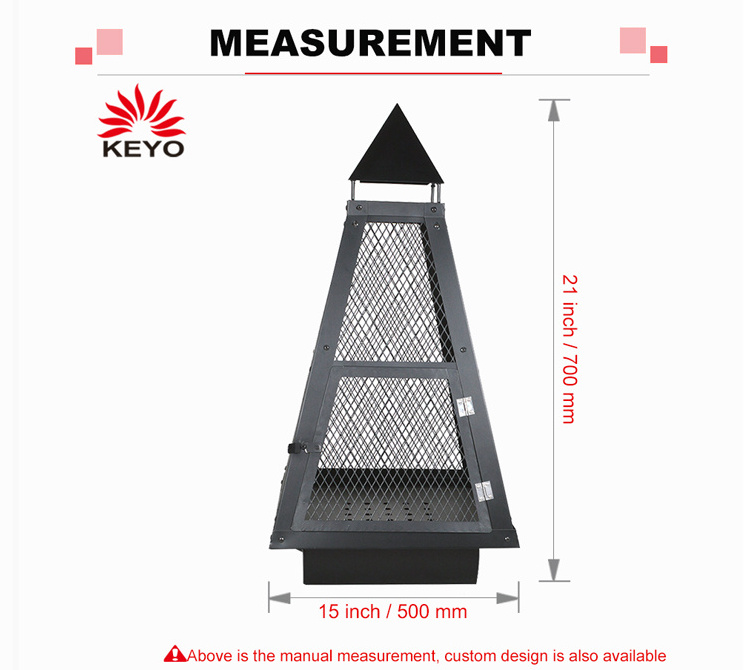 Black Steel Mesh Pyramid Chimenea Fire Pit Outdoor Heater Wood Burning Charcoal Outdoor Pyramid Fire Pit For Garden