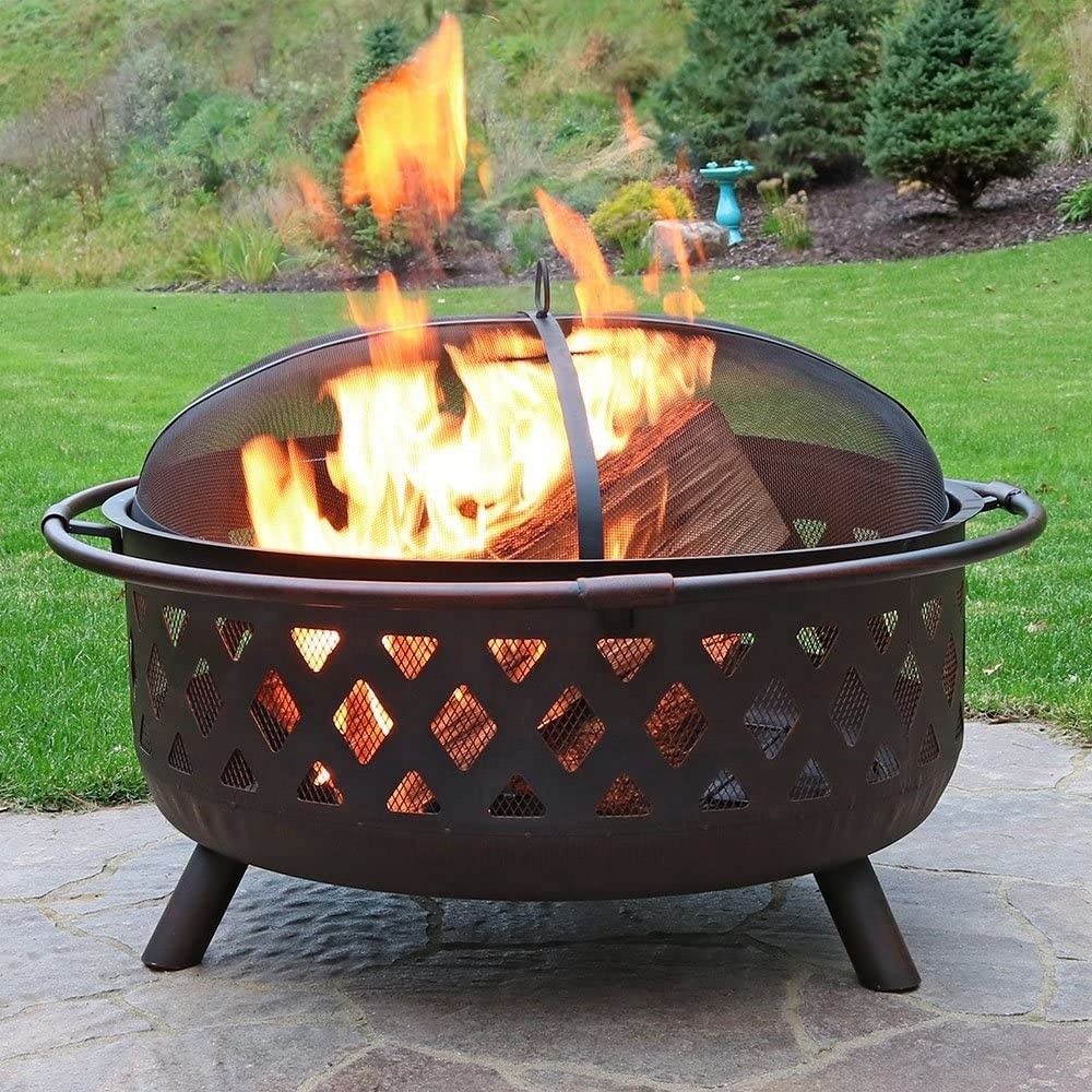 Outdoor Patio And Backyard Fire Pit 36 Inch Large Bonfire Wood Burning Fire Pit With Spark Screen Round Fireplace Cover