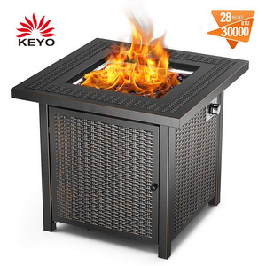 KEYO 28 Inch 50,000 BTU Square Gas Burner Fire Pit Outdoor Propane Gas Fire Pit Table