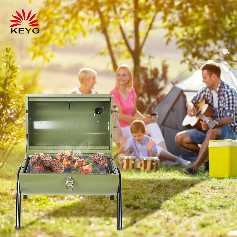 KEYO Camping Portable Grills 12 Inch  Easy Carry Outdoor Charcoal Portable BBQ Grills With Smoker Chimney