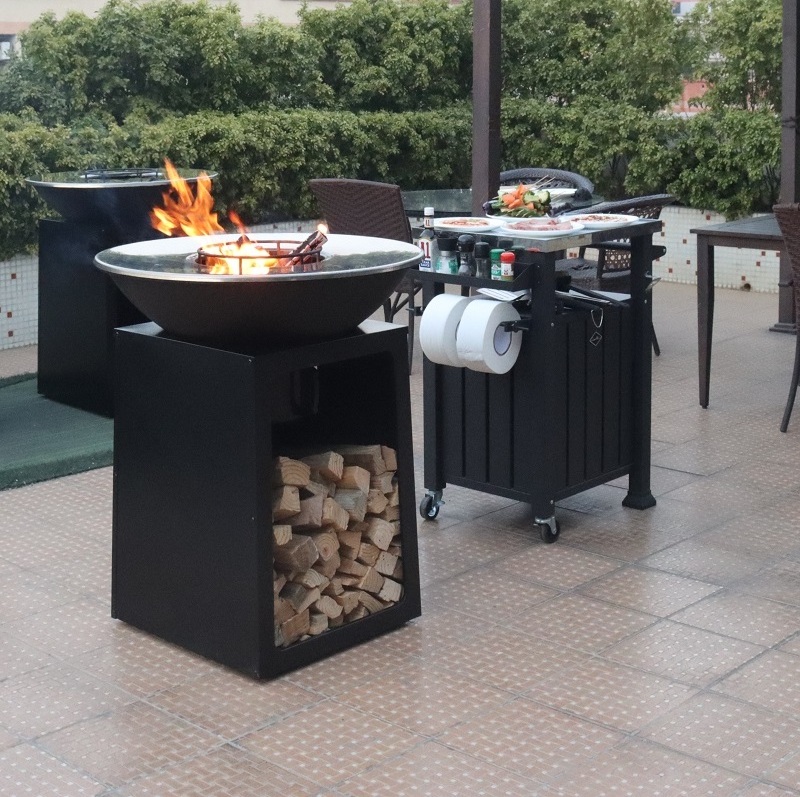 KEYO Model 24'' Vertical Standing Wood Burning Table Outdoor BBQ Fire Pit with container