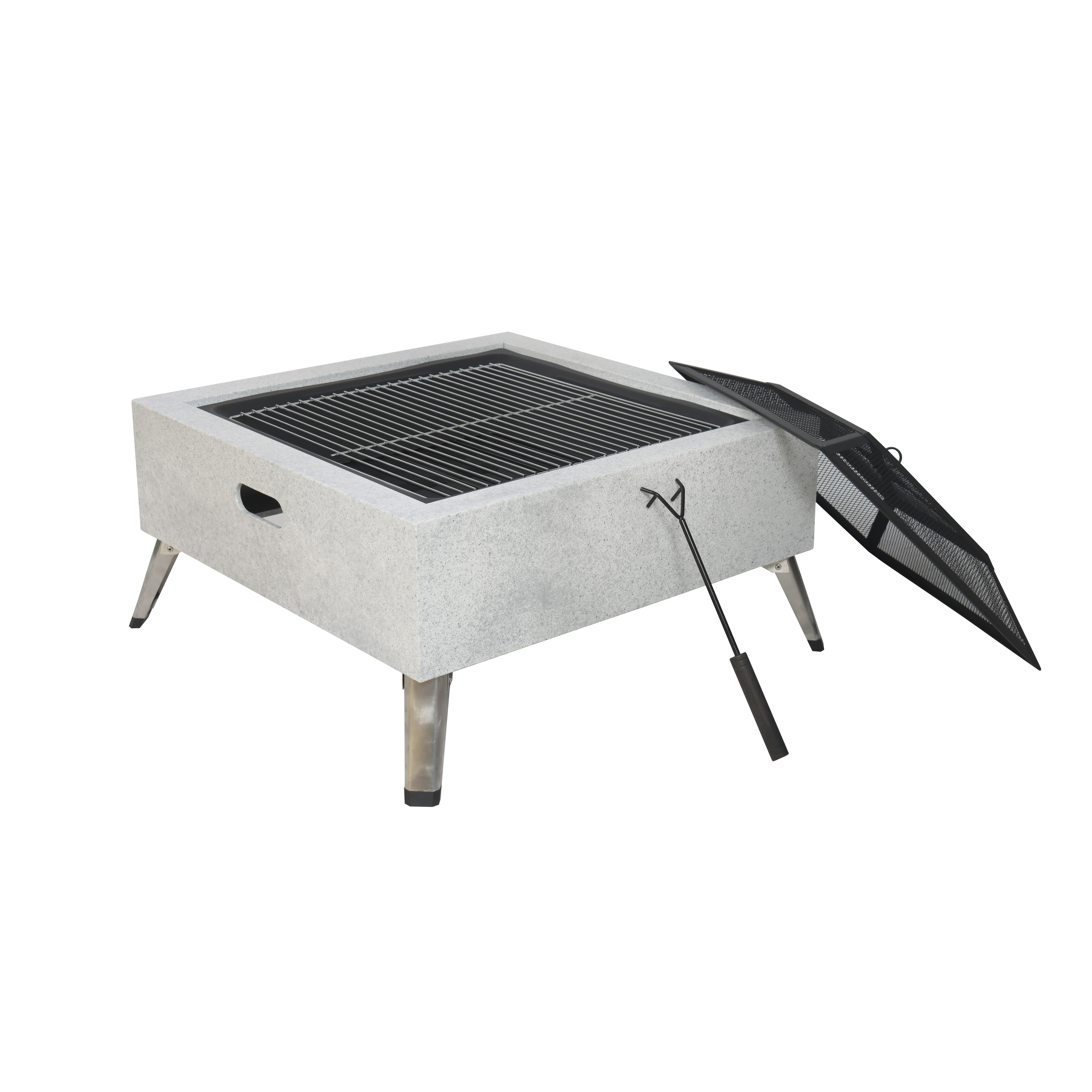 Garden Firepit Imitated Concrete Grey BBQ Fire Pit Table Foldable legs Outdoor Fire Pits