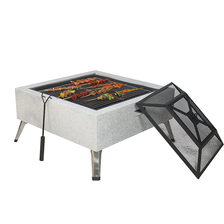 Garden Firepit Imitated Concrete Grey BBQ Fire Pit Table Foldable legs Outdoor Fire Pits