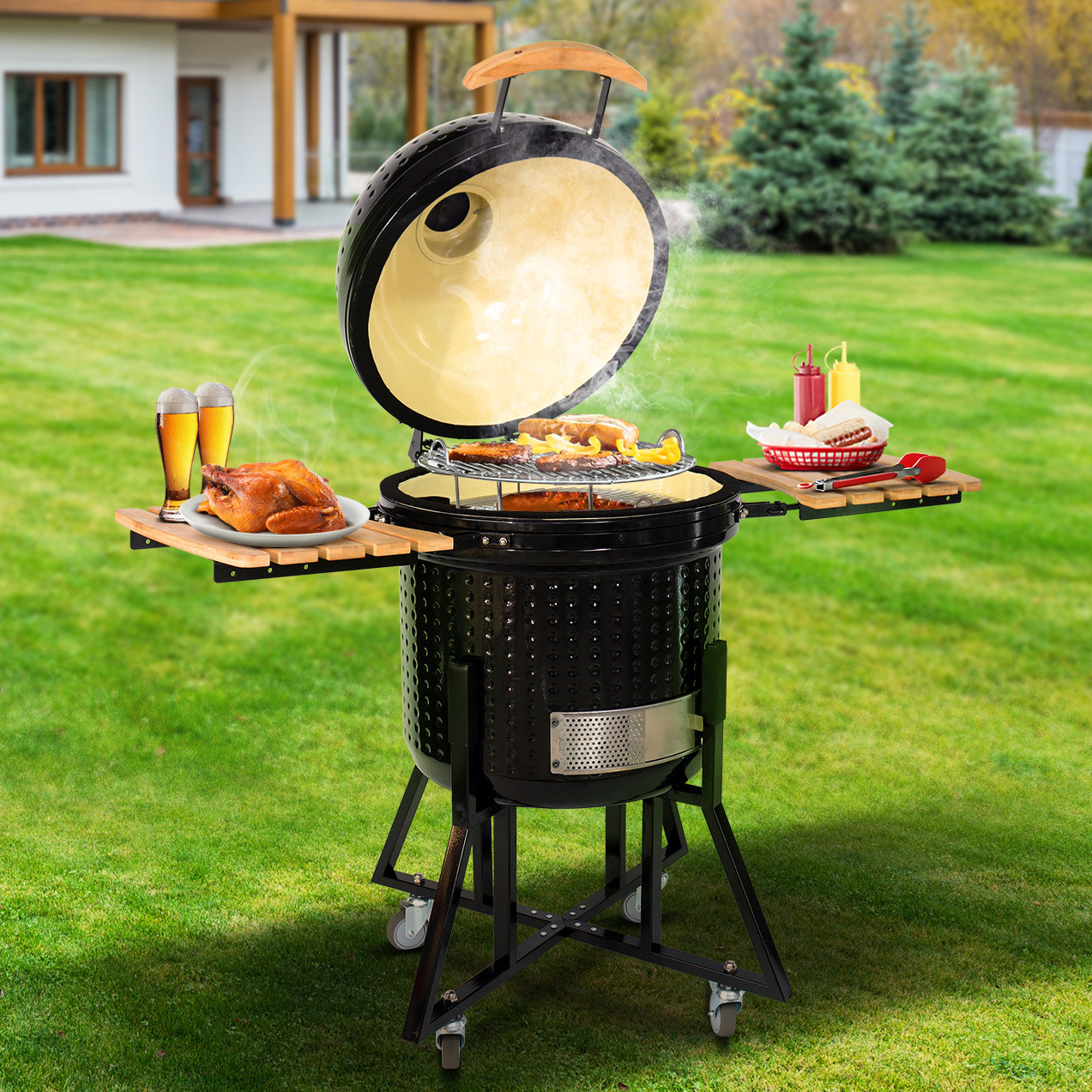 KEYO Kamado Parrilla Outdoor Kitchen Ceramic bbq Grill Joe Diamond Shape Barbecue Grill