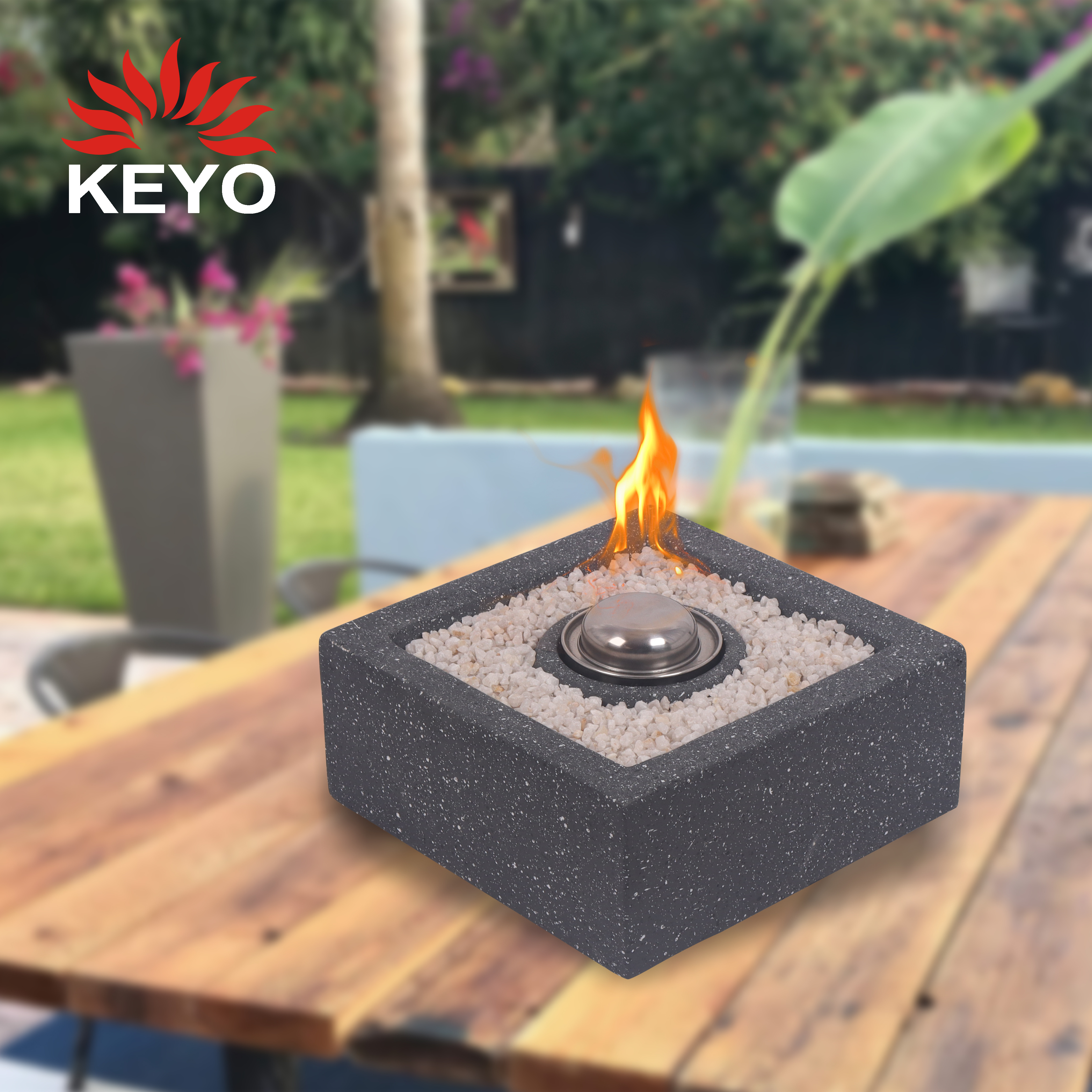 Square Portable Concrete Tabletop Alcohol Fireplace Outdoor And Indoor Bio Ethanol Fire Pit