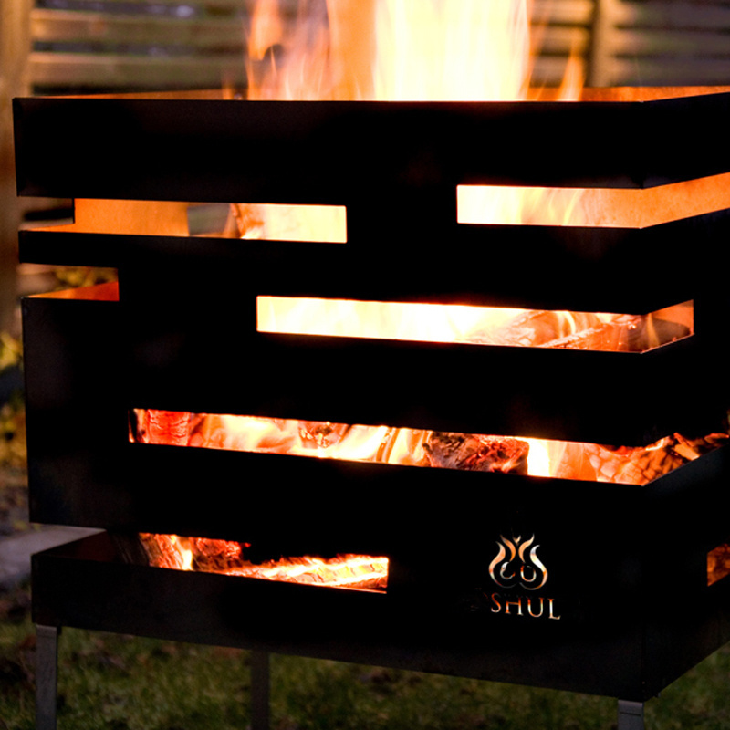 KEYO Fire Pits BBQ  Log Burner Black Powder Coated Paint Durable Steel Square CUBE fire basket