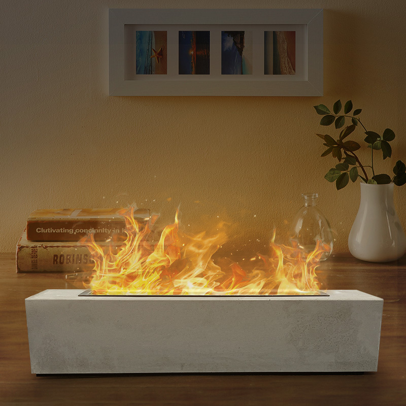 Portable Rectangular Concrete Bowl Pot Bioethanol Tabletop Alcohol Fire Pit