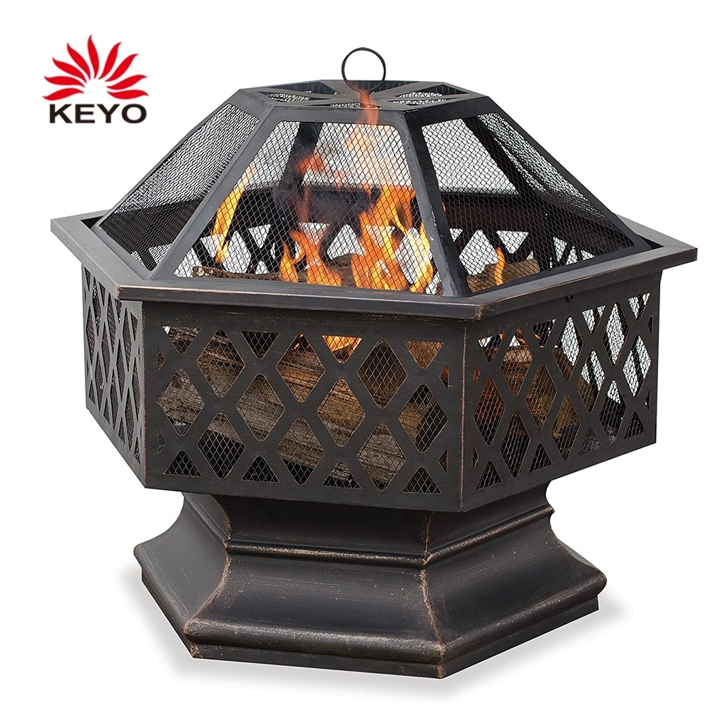 KEYO Outdoor Heaters Hot Selling 24 Inch Bronze Steel Hexagon Outdoor Fire Pits