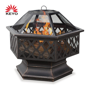 KEYO Outdoor Heaters Hot Selling 24 Inch Bronze Steel Hexagon Outdoor Fire Pits