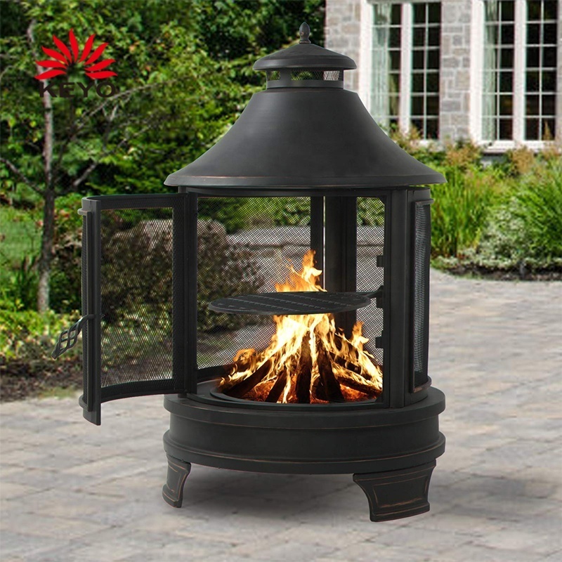 Outside Portable Fireplaces Iron Brazier Fire Pits Outdoor Wood Burning With BBQ Cooking Grate