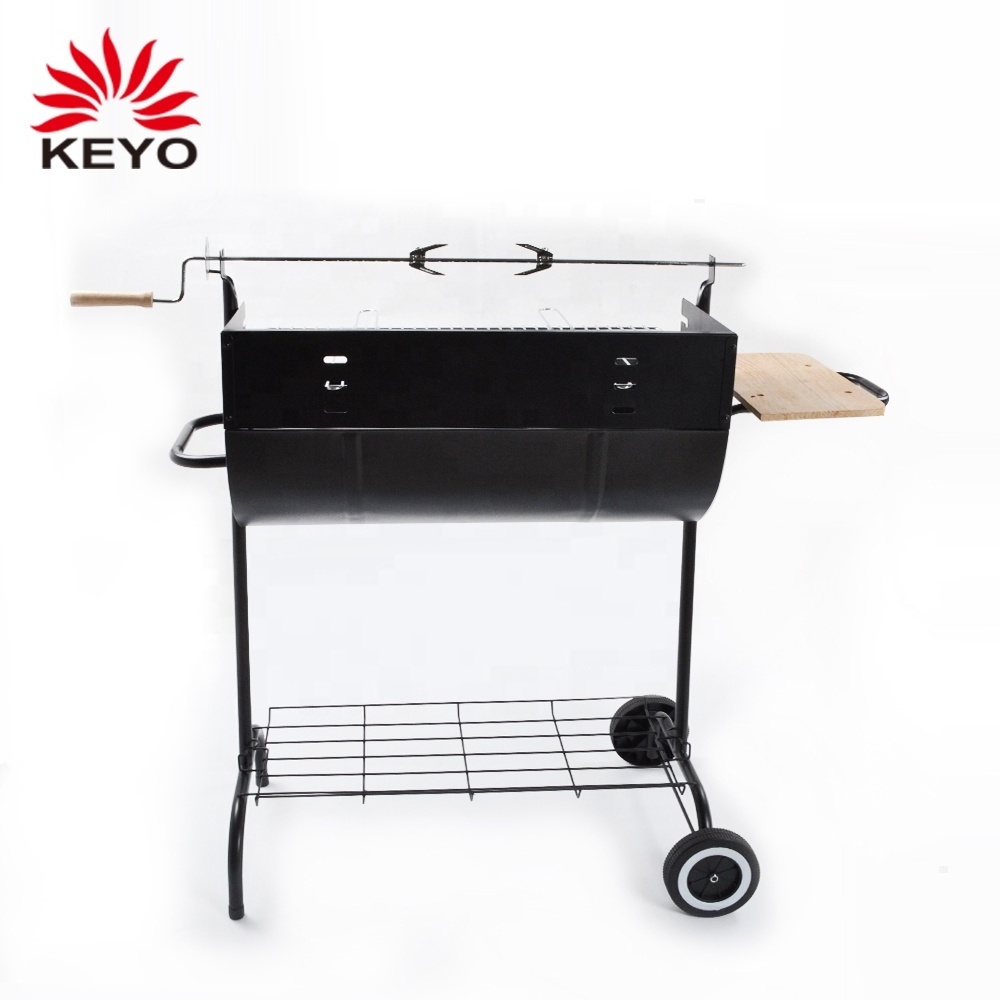 Outdoor Cyorus Rotisserie Barbecue Grill Cyprus Barrel Shaped Charcoal Rotating Bbq Grill