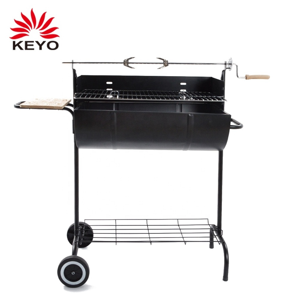 Outdoor Cyorus Rotisserie Barbecue Grill Cyprus Barrel Shaped Charcoal Rotating Bbq Grill