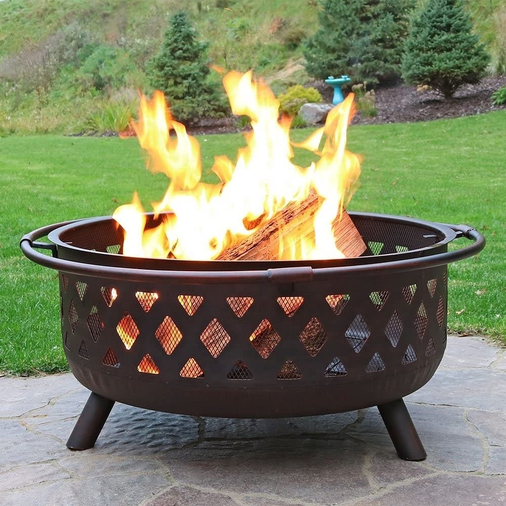 Outdoor Patio And Backyard Fire Pit 36 Inch Large Bonfire Wood Burning Fire Pit With Spark Screen Round Fireplace Cover