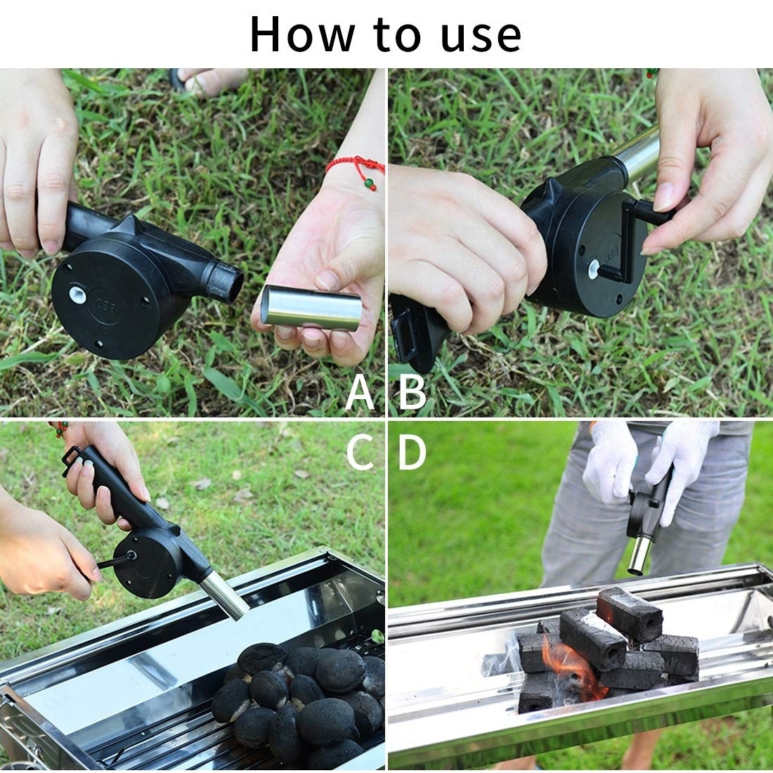 Fast Fire Starter BBQ Accessory Tool Manual Hand Crank Outdoor Portable BBQ Fan Air Blower