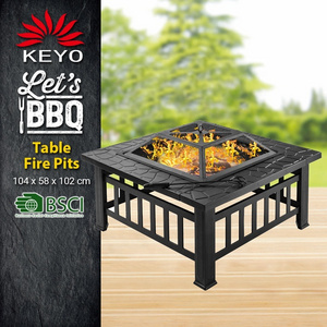 KEYO Outdoor Firepit 32In Square Table Backyard Patio Garden Stove Metal Wood Burning Fire Pits With Spark Screen