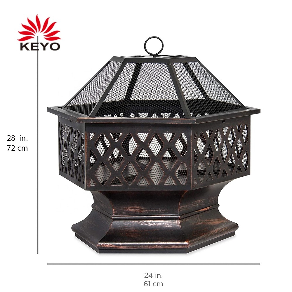 KEYO Outdoor Heaters Hot Selling 24 Inch Bronze Steel Hexagon Outdoor Fire Pits