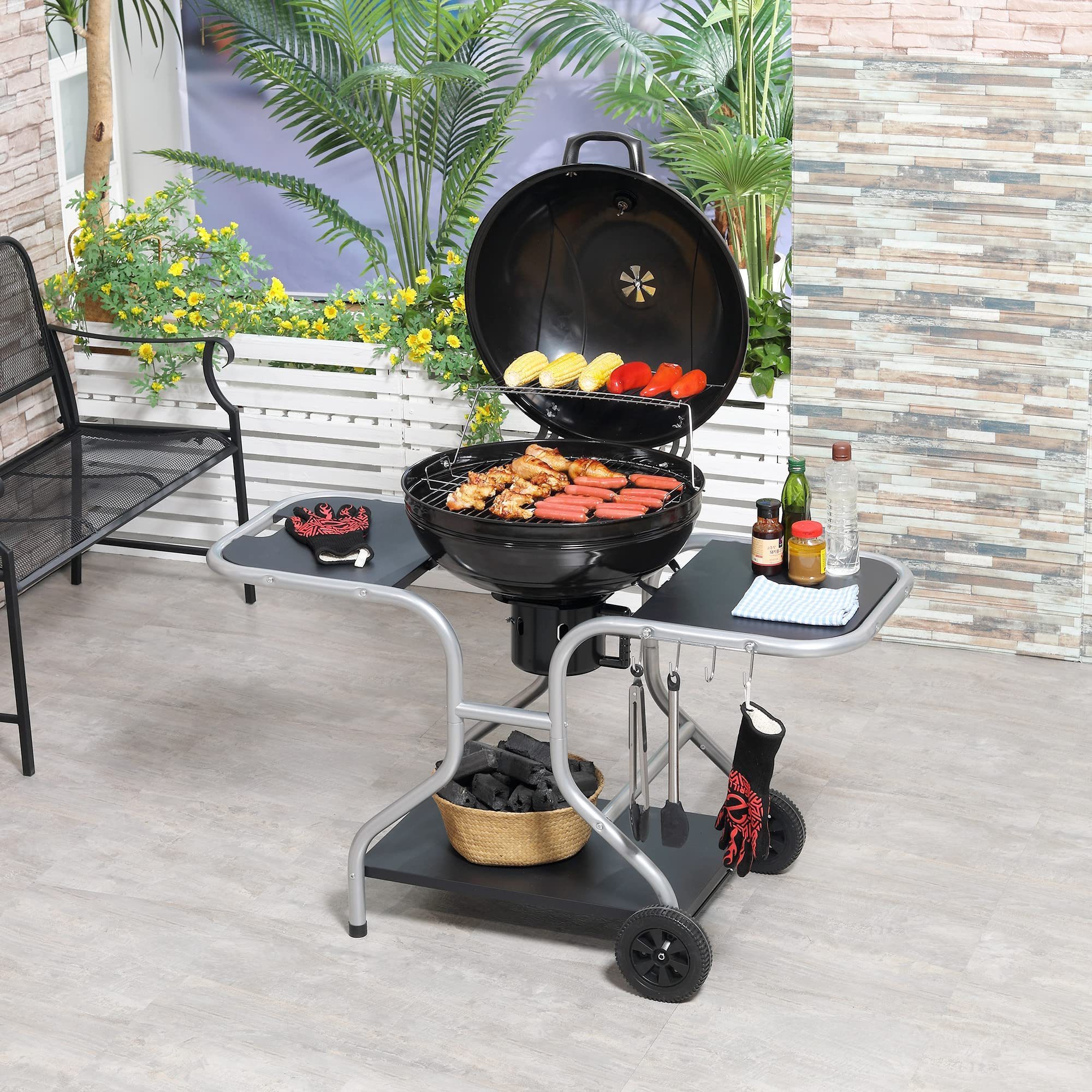 outdoor barbecue charcoal bbq grill kettle florabest trolley bbq grill