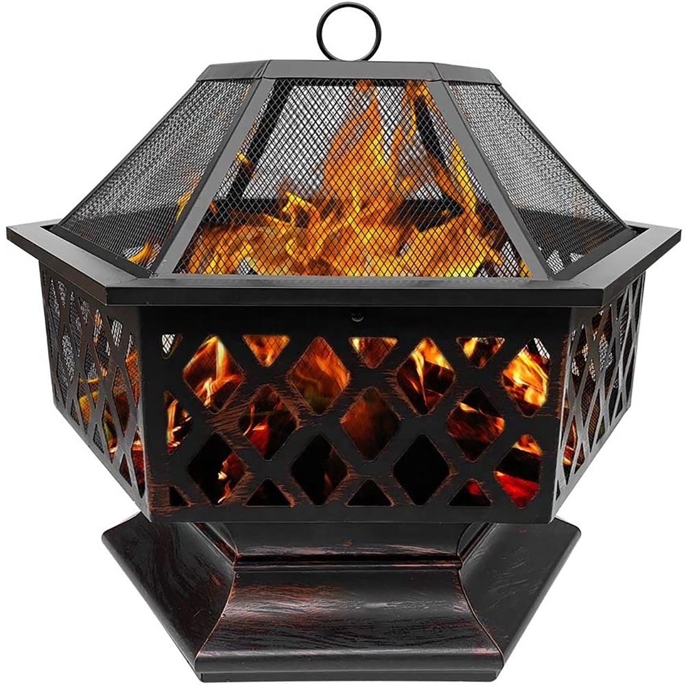 fire pits wood burning outdoor garden hex shaped fire pit with cover