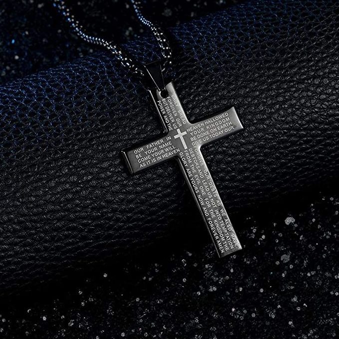 Wholesale Men's Cross Necklace with Lord's Prayer, 316L Stainless Steel Cross Pendant Necklace