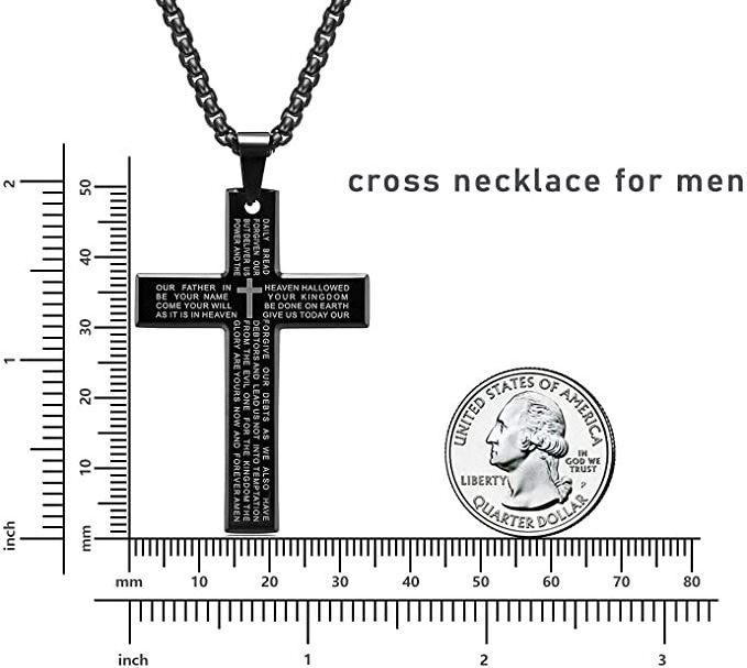 Wholesale Men's Cross Necklace with Lord's Prayer, 316L Stainless Steel Cross Pendant Necklace