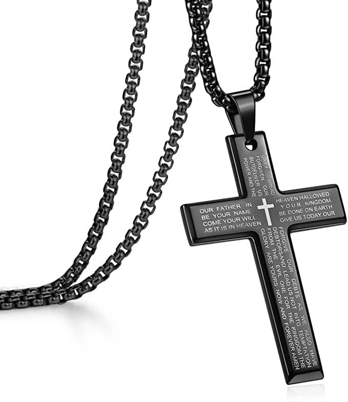 Wholesale Men's Cross Necklace with Lord's Prayer, 316L Stainless Steel Cross Pendant Necklace