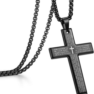 Wholesale Men's Cross Necklace with Lord's Prayer, 316L Stainless Steel Cross Pendant Necklace